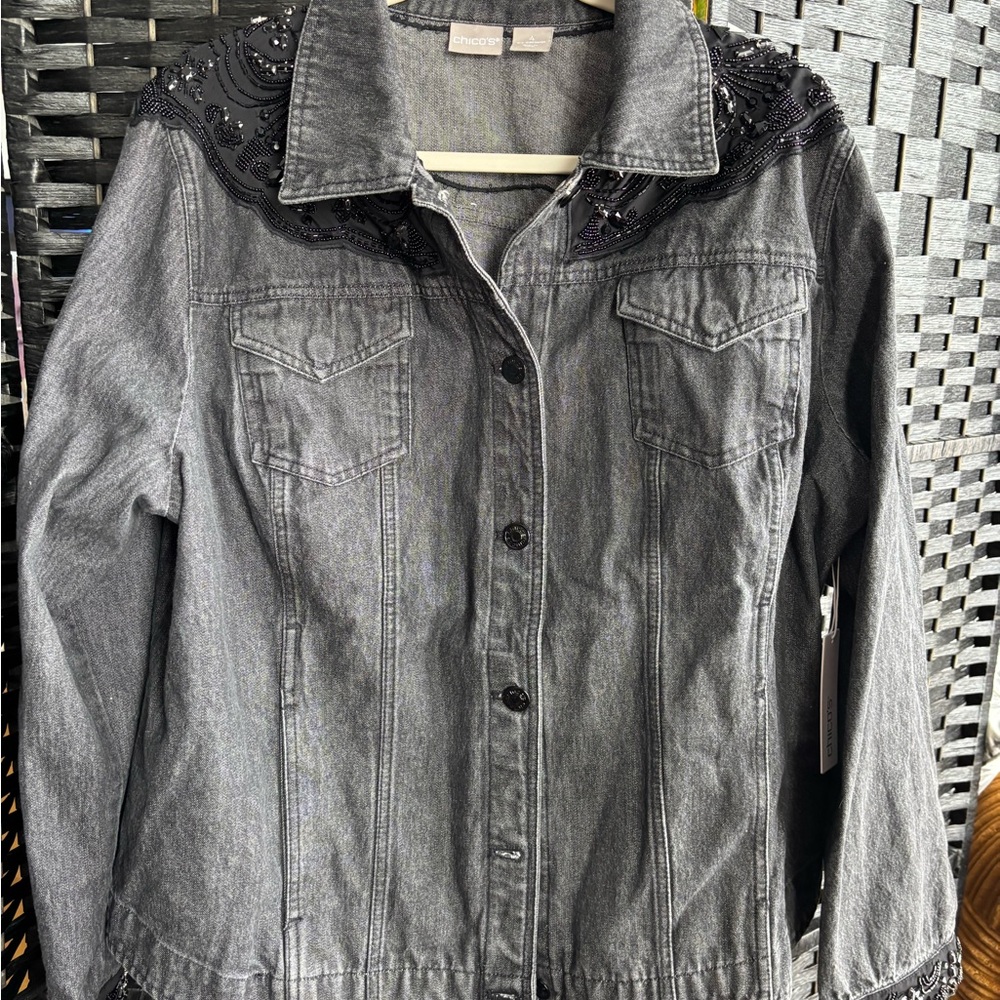 Chico's Black Embellished Jean Jacket